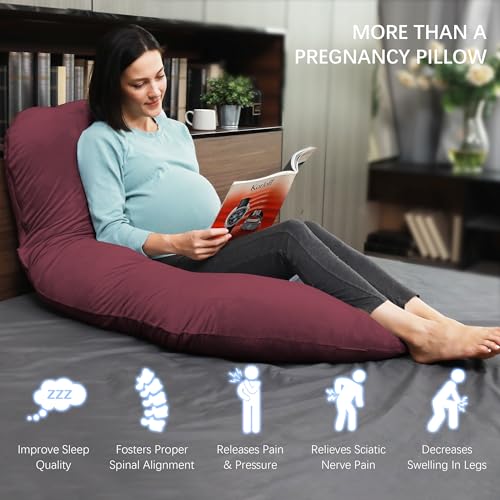Image of MOON PARK Pregnancy Pillows for Sleeping - U Shaped Full Body Maternity Pillow with Removable Cover - Support for Back, Legs, Belly, HIPS - 65 Inch - Burgundy