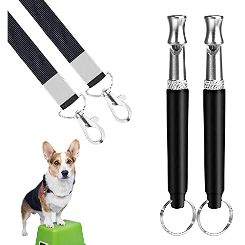 RALIS 2PCS Dog Whistles, Original Dog Whistle, Ultrasonic Whistles with Lanyard, Adjustable Pitch Silent Whistles for Dog Training (Black)