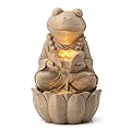 Glitzhome Outdoor Fountains and Waterfalls Zen-Style Frog Water Fountain with LED & Pump, Patio Water Fountain Yard Fountain 2 Tier Floor Waterfall for Backyard Lawn Garden Porch 22" H, Sand Beige