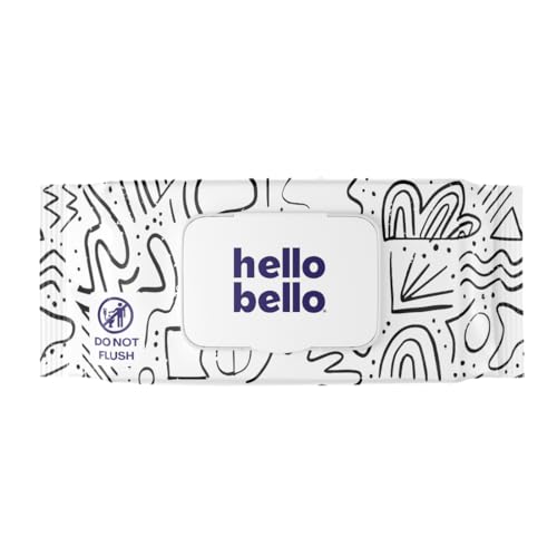 Image of Hello Bello Premium Wipes, Designed for Sensitive Skin with Chamomile & Aloe Extracts, Playful Sketches (18 Resealable Packets = 1080 Total Wipes)
