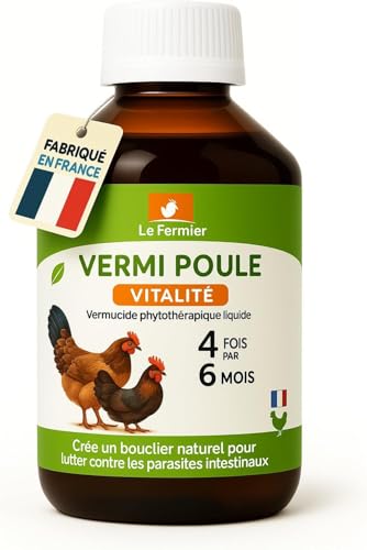 Le Fermier Vermipoule 250 ML – Vermifuge Naturel Poules & Volailles – Défense Contre Parasites Internes, Complément Alimentaire Liquide – sans Risque pour Œufs – Solution Buvable