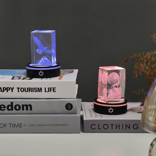 Image of LED Light Base Lighted Display Stand for Crystal 3D Photo Glass Art,2 Pack Round Control LED Night Light Stand 7 Color Changing Display Base with USB Power, Pedestal for Glass Crystal Artwork