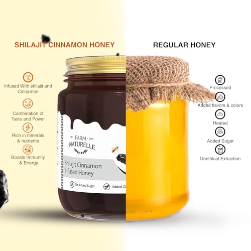 Image of Farm Naturelle -Shilajit infused in Cinnamon honey-powerful, therapeutically beneficial as well as fabulously tasty-for both, men n women-crafted wooden spoon along-1150g
