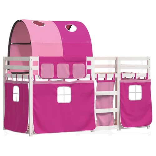vidaXL Litera con Cortinas Madera Maciza de Pino Rosa 90x200 cm, Cama, Estructura de Cama, litera Baja, Muebles de Dormitorio, litera Doble
