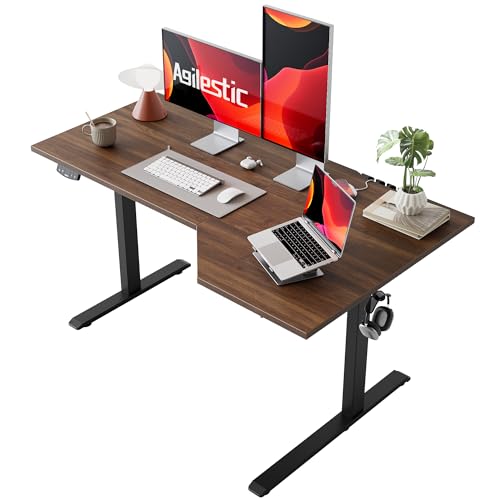 Image of Agilestic Electric Standing Desk, Height Adjustable Desk, 55 x 32 Inch Sit Stand up for Work Office Home, L Shaped Ergonomic Rising Computer Table with Memory Preset, Dark Walnut