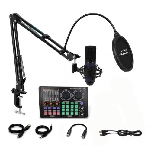 Image of FLYBALL Professional Condenser Microphone Kit with Live Sound Card, 26mm Mic, Boom Arm, Shock Mount & Pop Filter, Studio Recording, Starmaker Singing, Podcast & Streaming Setup UG 900 UHH