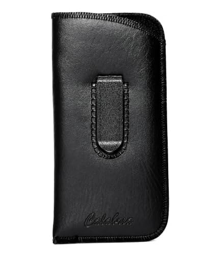 Image of Calabria Slim Eyeglass Case with Felt Lining -Black W /Clip PU Leather | Soft Slip-In Glasses Sleeve | Pocket Clip Option | Protective Slim Eye Glasses Case Soft Pouch