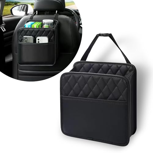awlbed 1 PC Car Seat Back Storage Bag, 9.84' x 3.14' Leather Scratch Resistant Organizer for Tissue Cell Phones Water Bottles, Elastic Strap Installation Hanging Storage, Universal for Cars (Black)