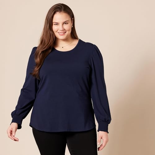 Image of Amazon Essentials Women's Long-Sleeve Crewneck Smocked Cuff T-Shirt
