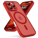 Oududianzi-Cover per iPhone 16 Pro Compatibile con MagSafe, Custodia Traslucida Posteriore PC Silicone TPU Bumper, Protezione Della Fotocamera, Cover Militare Antiurto Anti-Impronte-Bright Red