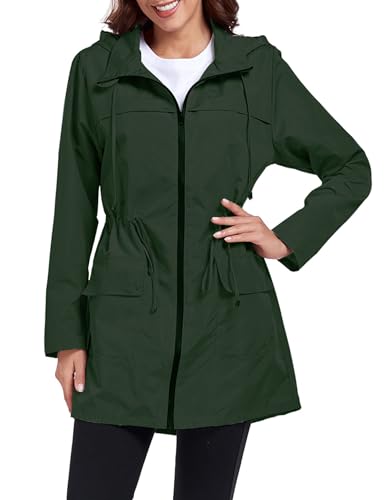 Qyuagle Women's Dark Green Windbreaker Raincoat: Lightweight, Waterproof & Perfect for Outdoor Adventures - Image 2