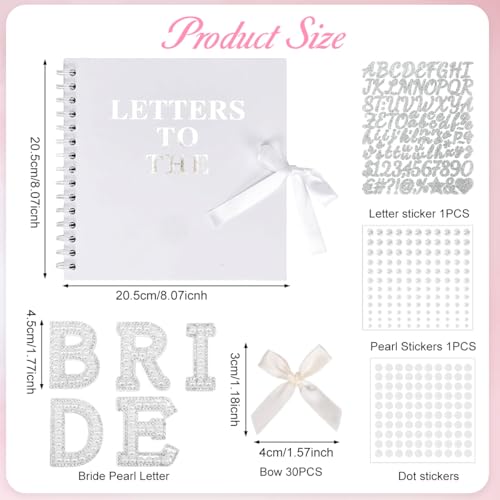 Image of HASTHIP 8 Inch DIY Wedding Memory Book Photo Album Kit, Bridal Shower Guest Book Scrapbook with 20 Blank Pages, Alphabet Stickers Ribbon Closure & Decorative Accessories for Bride Wedding Keepsakes