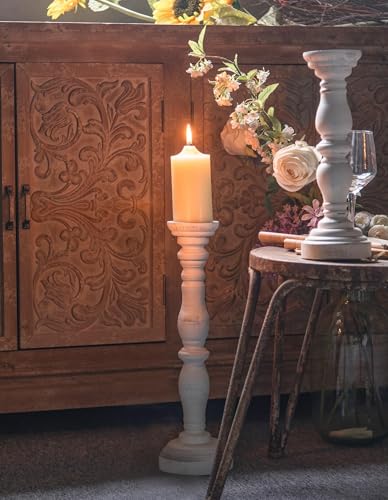 White Rustic Candle Holders for Pillar Candles,18-Inch Vintage Wooden Candle Holders Pillar,Candle Holder for Candlesticks,Farmhouse Style Accent Decor,Gift for Home (1Piece, 5.5' x 5.5' x 18.3')