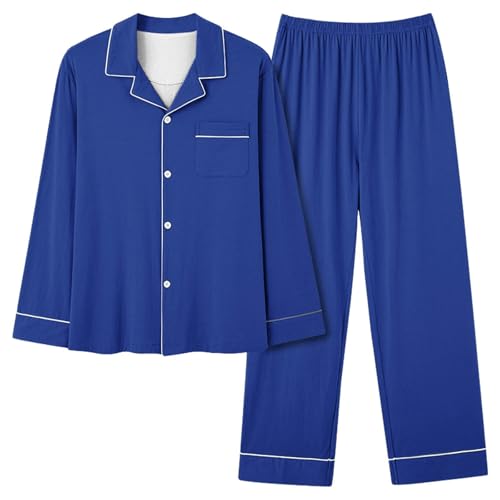 Pantalon de pyjama pour femme avec poche en V : ensemble uni et fluide bleu foncé