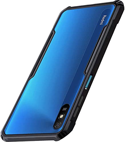 Image of A rtistque Clear Hard Transparent Acrylic Armor Anti-Drop Shockproof TPU Edge Back Cover Case for Redmi 9a - Black