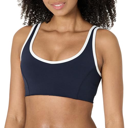 Amazon Essentials Damen Active FormFlex Butterweicher Sport-BH mit V-Ausschnitt und Kontrastbesatz, für leichten Halt, Marineblau/Weiß, XXL Amazon Essentials Damen Active FormFlex Butterweicher Sport-BH mit V-Ausschnitt und Kontrastbesatz, für leichten Halt, Marineblau/Weiß, XXL