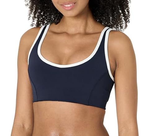 Amazon Essentials Women's Active FormFlex Buttery Soft Light Support V-Neck Sports Bra with Contrast Trim