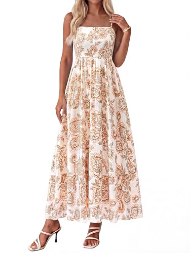 Image of PRETTYGARDEN Women Summer Maxi Dresses 2026 Spaghetti Strap Boho Floral Striped Wedding Guest Beach Vacation Flowy Long Dress