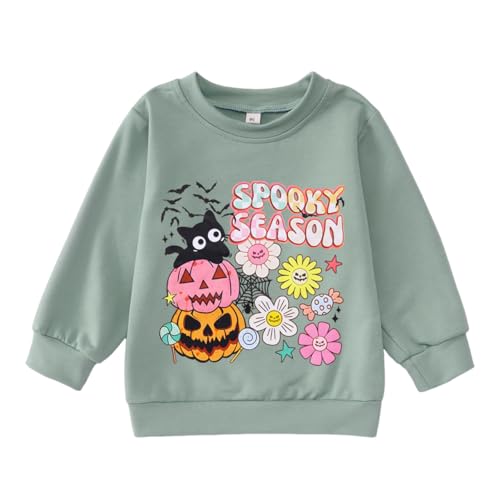 MODNTOGA Baby Boy Girl Spooky Season Crewneck Sweatshirt Halloween Black Cat Pumpkin Graphic Shirt Long Sleeve Pullover Tops