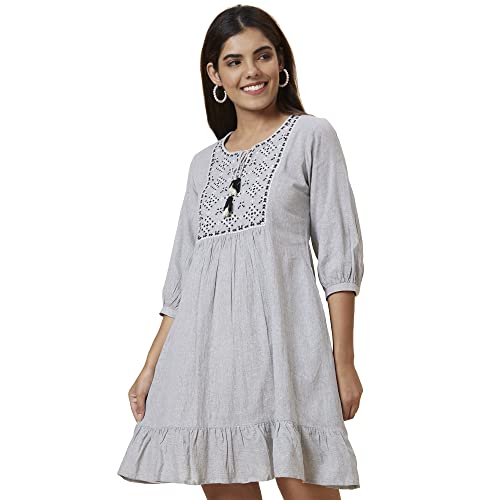 Image of Globus Women Brown Solid A-Line Casual Dress-3638035001