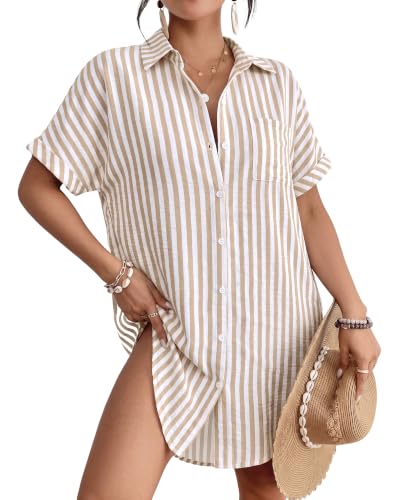 Image of Bsubseach Women Swimsuit Coverup Shirt Dress Button Down Bathing Suit Cover Up Beach Vacation Outfits