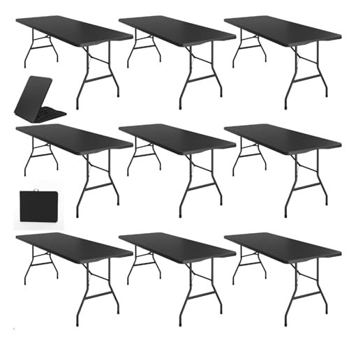 Image of BTEXPERT Set of 10, Fold-in-Half Folding Utility Table 6 Feet 72 inch x 29.5 inch Lightweight Portable Carrying Handle Indoor Outdoor Picnic Camping Office Home Party Wedding Event Black