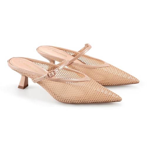 Women's Pointed Toe Kitten Heels Mesh Dress Sandals Slip On Pump Shoes with Strap for Casual Party Office4