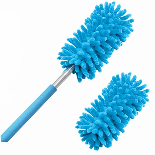 Microfiber Duster for Cleaning, Tukuos Hand Washable Dusters with 2pcs Replaceable Microfiber Head, Extendable Pole, Detachable Cleaning Brush Tool for Office, Car, Window, Furniture, Ceiling Fan