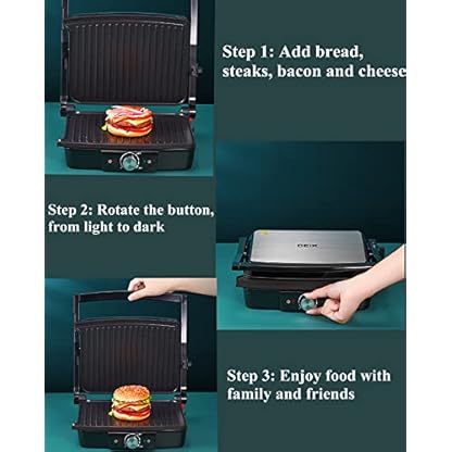 Elektrischer Tischgrill für Beidseitiges 2000W, Kontaktgrill 180-Grad-Öffnung, Elektrogrill für Panini, Toasts, Steak… – Bild 5