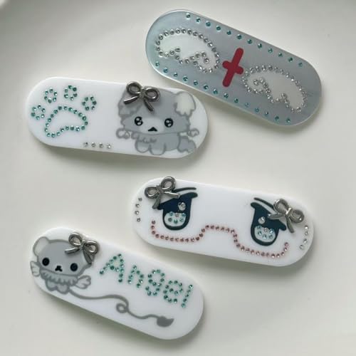 Y2K Kawaii Pinzas para el Cabello con Rhinestone, Lazo, Osito Ángel, Barrette Coquette Dreamcore Accesorios Estéticos para el Cabello miniatura 2