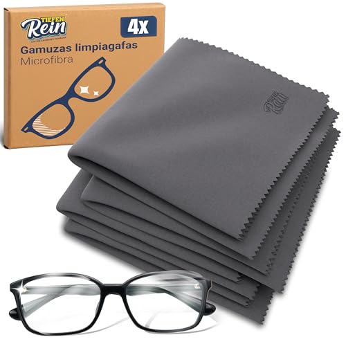 Paños de Microfibra para Gafas 4 Unidades – Gamuza Limpia Gafas Gris 20 x 20 cm Extra Suave, Limpiador de Gafas y Pantallas para una Visión Clara y Limpieza Delicada