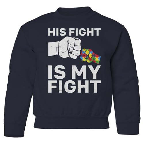 His Fight Is My Fight - Autism Awareness Support Youth Crewneck Sweatshirt