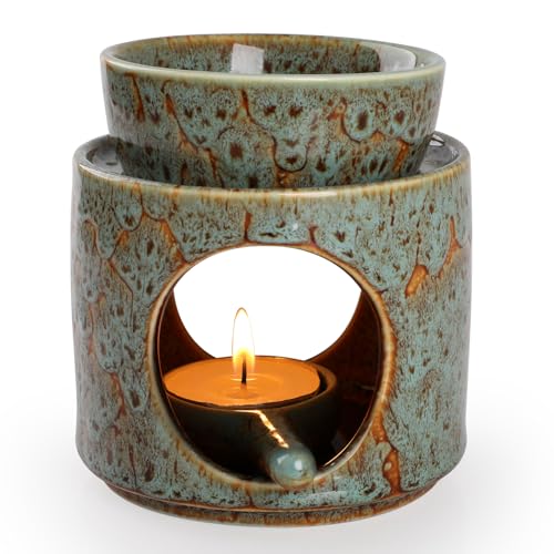 WD&CD Brûleurs Huile Essentielle en Céramique, Lampe à Parfum en Céramique Con Porte-Bougie, Brûleur à Type divisé, Veilleuse Chauffe-Parfum pour...