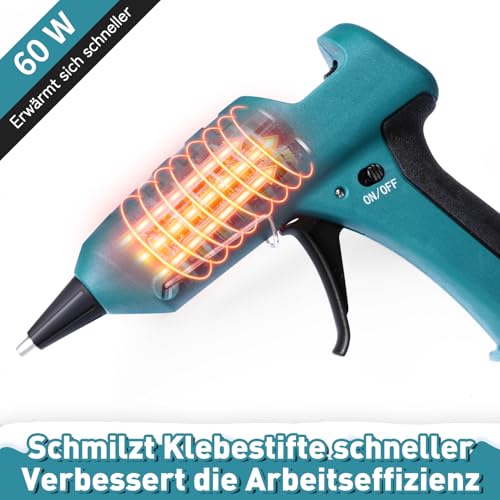 Feuerfest Heißklebepistole mit 50 Heißklebesticks 7mm Klebesticks, Klebepistole Heissklebepistole für DIY Kleine Handwerk schnelle Reparaturen in Haus & Büro - MAXDONE 60W Klebepistolen Grün