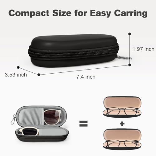 Image of Double Eyeglasses Case, Dual Glasses Sunglasses Organizer with Zipper Closure, Eyewear Storage Box for Men Women Travel
