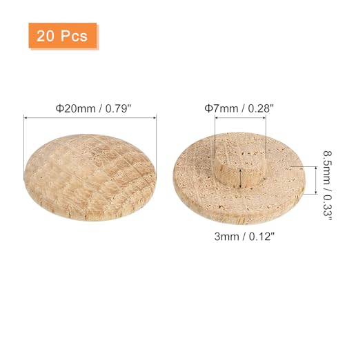 Image of uxcell 20 Pcs 0.28 x 0.79 Inch Wood Hole Plugs, Wooden Screw Hole Cover, Wood Pocket Button Plug for Chair Stair Craft Furniture Woodworking