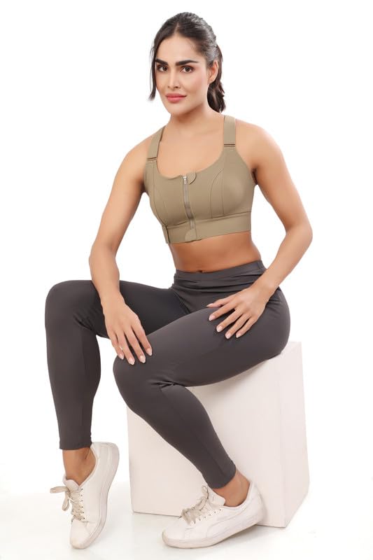 Image of Women Polyester Spandex High Impact Front Zip Sports Bra Fitness Criss Cross Back Crop Tops for Gym, Yoga & Workout - Size: M-4XL