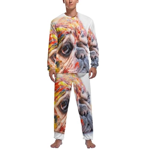 Ensemble pyjama homme imprimé peinture chien Carlin avec pantalon long