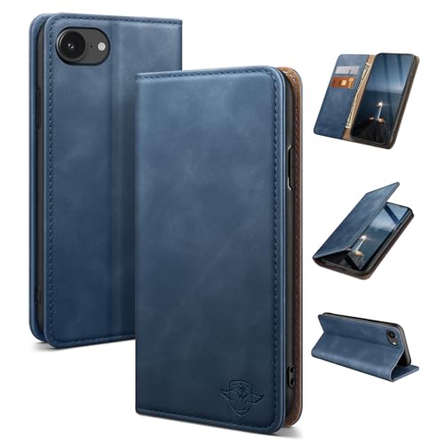 Etui en cuir premium pour iPhone 16e clapet bleu foncé protection antichoc chic