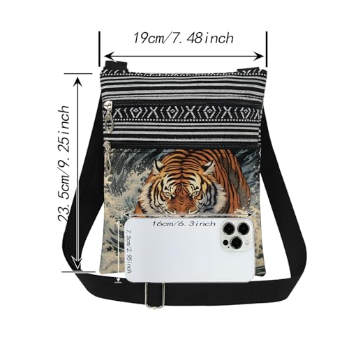 Tiger Waves Art Print Crossbody Bag Adjustable Shoulder Strap Messenger Bag Unique Holiday Present Birthday Gift for Adult Friend Tiger Lover2