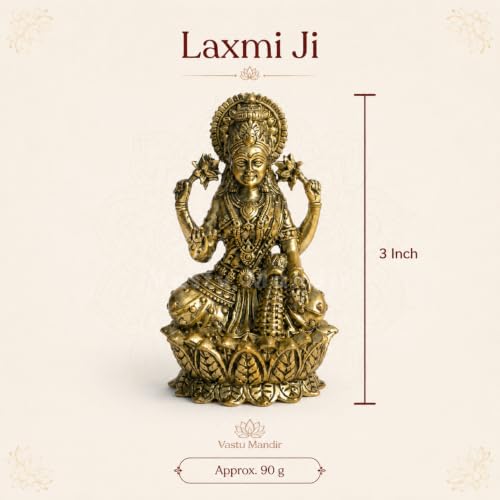 Image of Brass Lakshmi Ji Idol, Vastu Remedy for Wealth & Prosperity (3 Inch, 90 g)