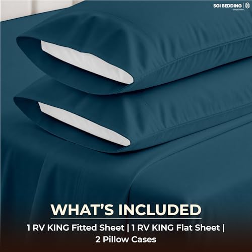 Image of SGI bedding 100% Egyptian Cotton Sheets RV King Size - 600 Thread Count Sheets Set, Soft, Cooling, 15 inch Deep Pocket, Luxury Hotel Bedding, Breathable, Durable - Teal
