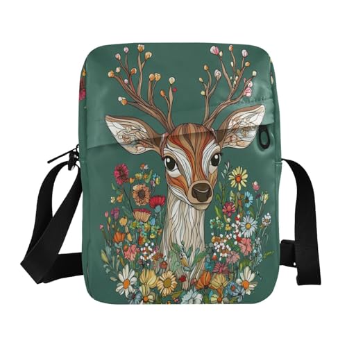 Cartoon Cute Deer Green messenger bag for women crossbody shoulder bag crossbody Women's Purse Adjustable Strap for business Shopping