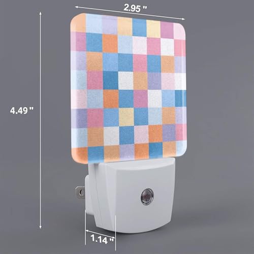 Image of Colorful Checkered LED Plug-in Night Light 2-Pack, Auto Sensor Wood Print Nightlights Set of 2 for Bedroom Bathroom Stairs