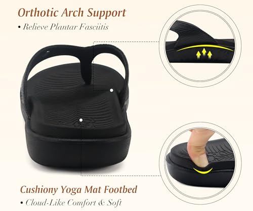 Image of KuaiLu Women's Orthotic Arch Support Flip Flop Sandals | Lightweight Travel Beach Slides Toe Post Thong Summer Cushioned Sandles (US Size 5-12)