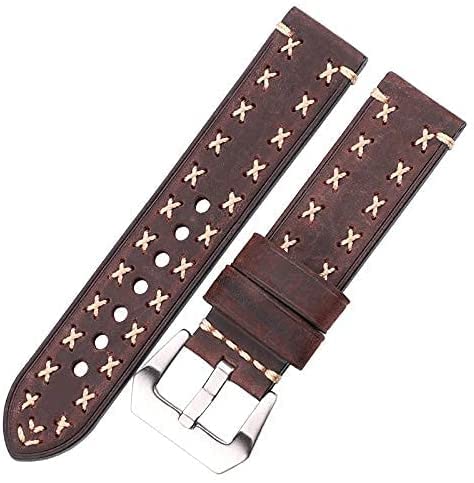 Bracelet de montre en cuir véritable 24mm Vert Vintage pour le quotidien