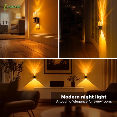 Image of L LOHAS LED Flameless Candle Night Light, 2 Pack Amber Night Lights Plug into Wall, 0-100LM Dimmable Nightlight, LED Candle Night Light with Light Sensor, for Living Room, Bathroom, Hallway