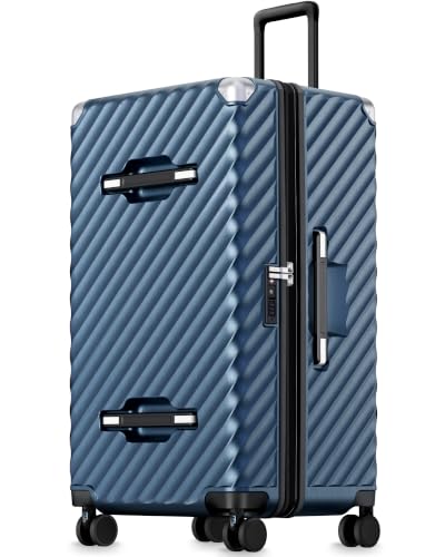 LUGGEX 30 Inch Large Trunk Luggage with Spinner Wheels, Blue