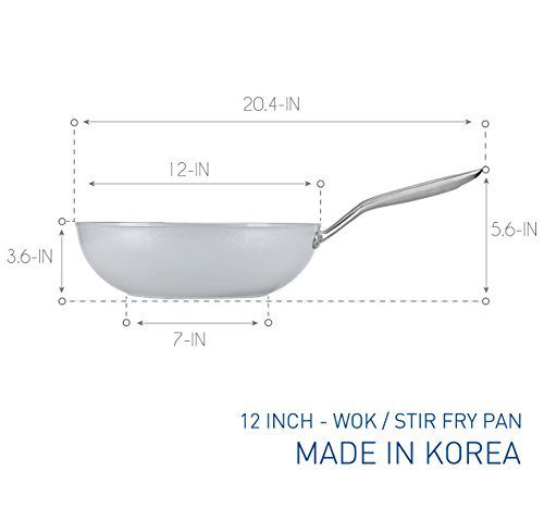 TECHEF - CeraTerra 12" Ceramic Nonstick Wok/Stir-Fry Pan with Glass Lid, (PTFE and PFOA Free Ceramic Exterior & Interior), Made in Korea (12-in with lid)
