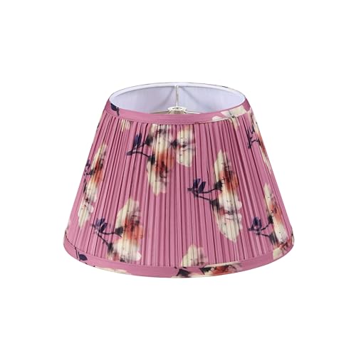 Image of Aspen Creative 33173, Hardback Empire Transitional Spider Lamp Shade, Mushroom Pleated Pink with Yellow Floral Print Designed Fabric, 7 inch Top x 12 inch Bottom x 8 inch Slant Height